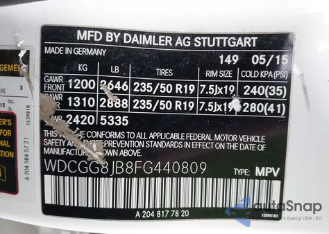 2015 Mercedes-Benz Glk 350 4Matic from USA, damaged, VIN WDCGG8JB8FG440809